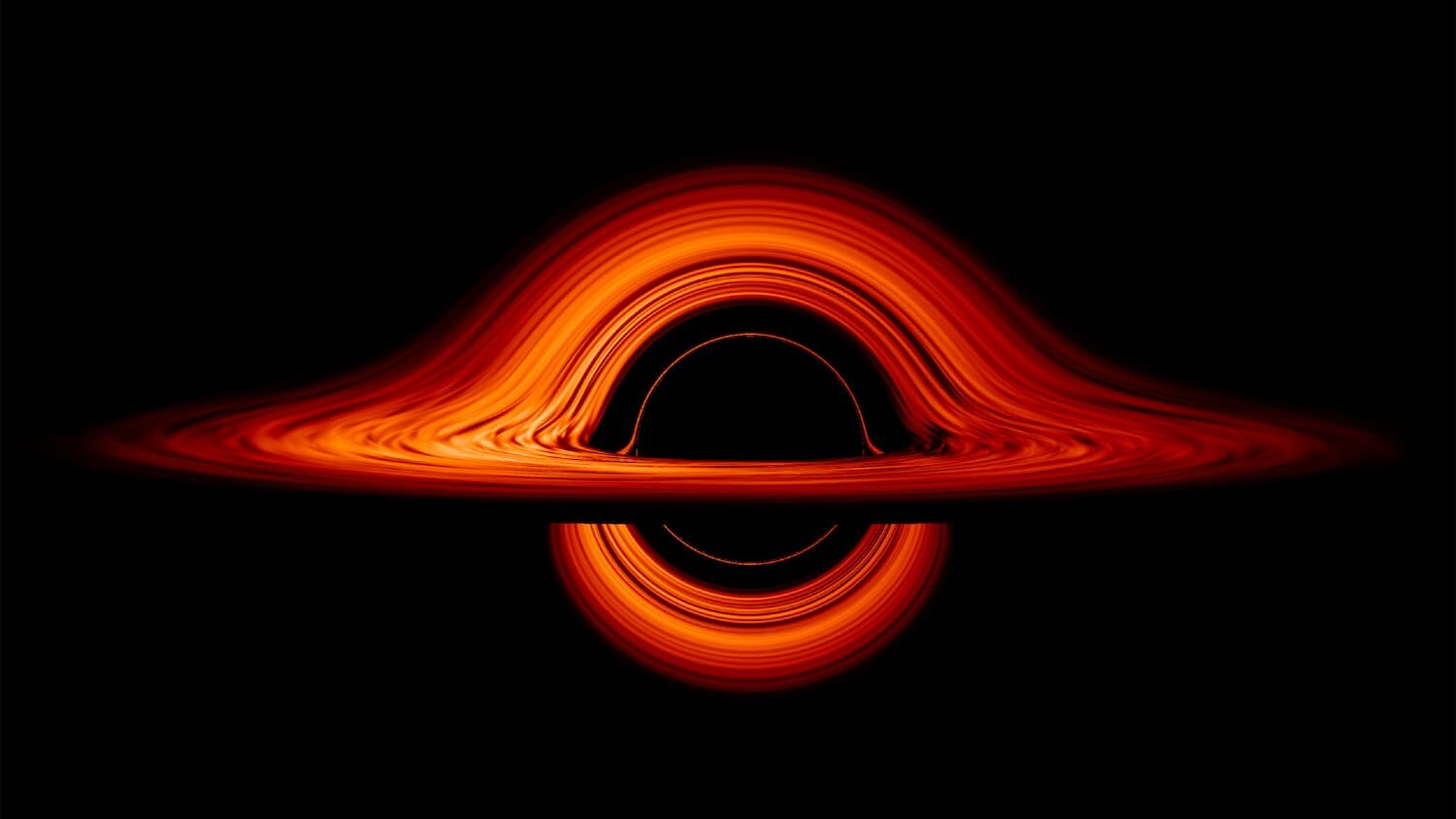 Lampi di luce dal lato nascosto di un buco nero