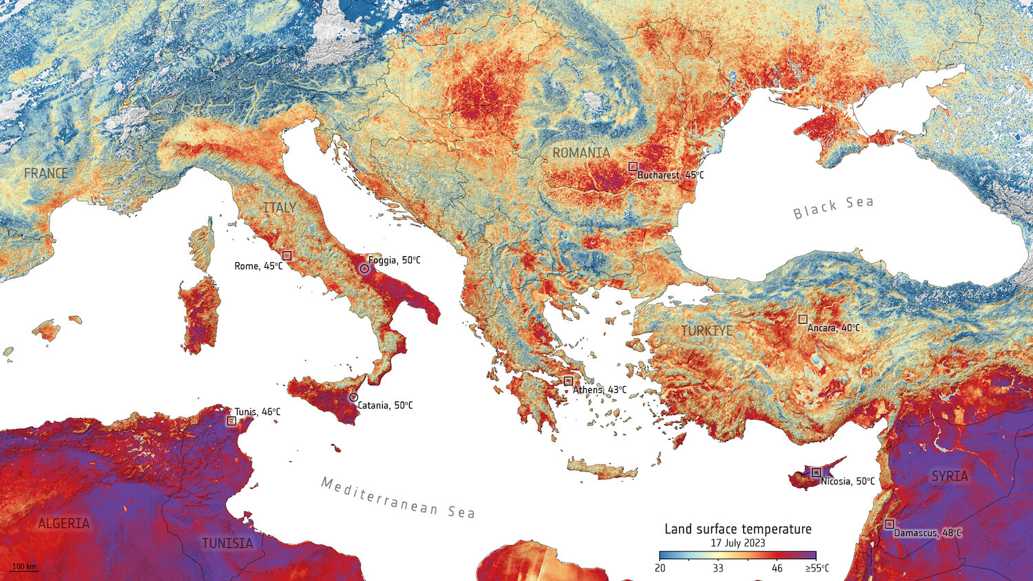Estate 2023, le ondate di calore misurate dai satelliti