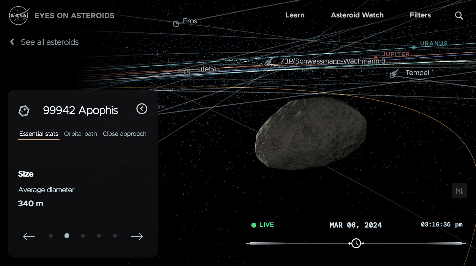 Asteroide Apophis, traiettoria sotto controllo